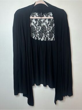 J.M. Fleurette Women’s Plus Size Black Lace Back Open Front Cardigan Size 3X